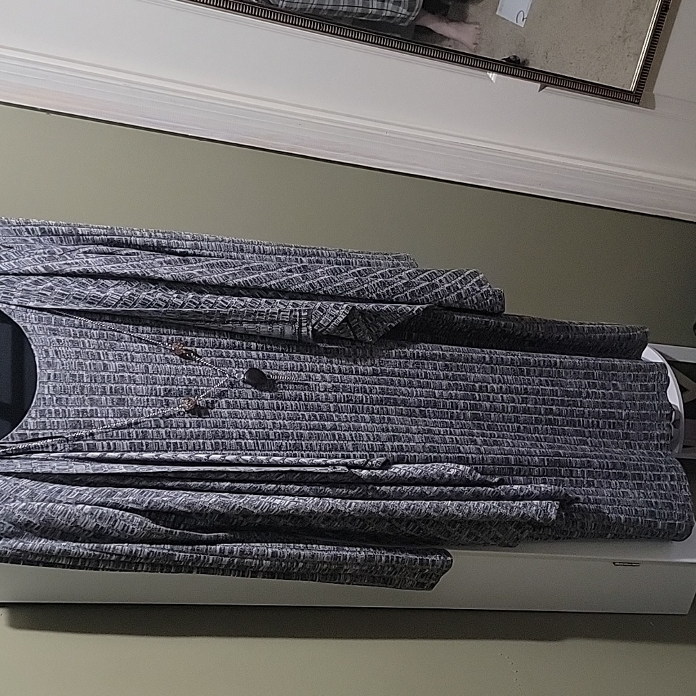 PRICE DROPPED $5!!  NWT Charcoal dress with built in sweater and necklace